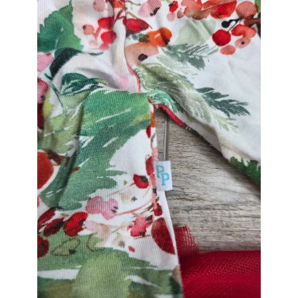 Posh Peanut Christmas Holly Floral Tutu Romper Dress 6-12M Red Bamboo